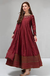 KP099-Maria B Winter, unstiched 3 piece kataan silk frock style embroidered suit