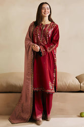 Kp602-WINTER 3-Pc Embroidered Dhanak Suit with Heavy Embroidered Dhanak Shawll