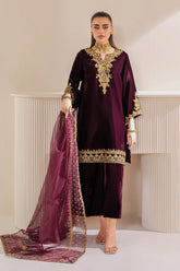 Baroque Embroidered Velvet 3piece suit - 33032