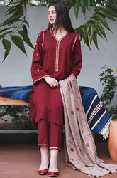 KP503-WINTER 3PC Dhanak suit with Embroidered Shawll