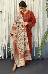 KP914-WINTER 3PC Dhannak Embroidered suit with Printed Shawll