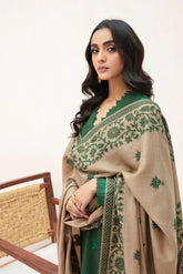 KP553-WINTER 3PC Dhannak Embroidered suit with Printed Shawll