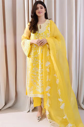 KP242-3PC Lawn Embroidered Shirt With Organza Embroidered Dupatta