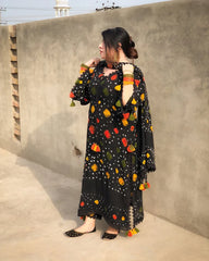 Black chunri - Summer 3PC Lawn Digital Print Dress - KP1223