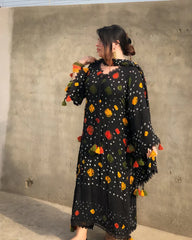 Black chunri - Summer 3PC Lawn Digital Print Dress - KP1223