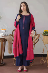 KP505-WINTER 3PC Dhanak suit with Embroidered Shawll