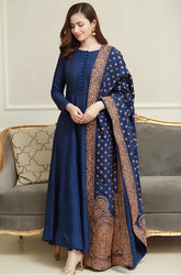 kp511-WINTER Linen Suit with Heavy Embroidered Linen Shawl