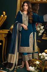 KP524-Heavy Embroidered Velvet Dress with Silk Trouser