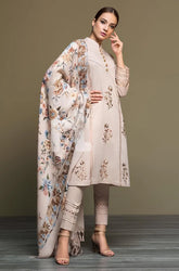 KP589-WINTER 3PC Dhannak Embroidered suit with Printed Shawll