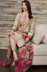 kp530-WINTER 3PC Khaddar Embroidered Suit with Printed Wool Shawll