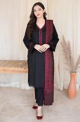 KP629-WINTER 3PC Dhannak Embroidered suit with Printed Shawll