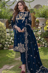 Azure Embroidered Velvet 3piece suit - KP2015