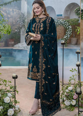 kp404-Embroidered Velvet Three piece With Velvet Shawl Winter Collection