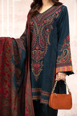 kp582-Winter 3PC Khaddar Embroidered Suit with Printed Wool Shawll