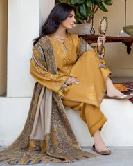 izel - Winter 3PC Dhanak Embroidered Suit - kp33103
