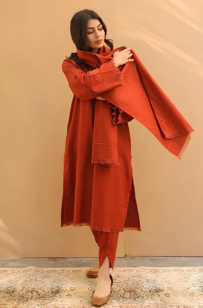 kp565-WINTER 3PC Dhannak Embroidered Suit with Dhanak Embroidered Shawll