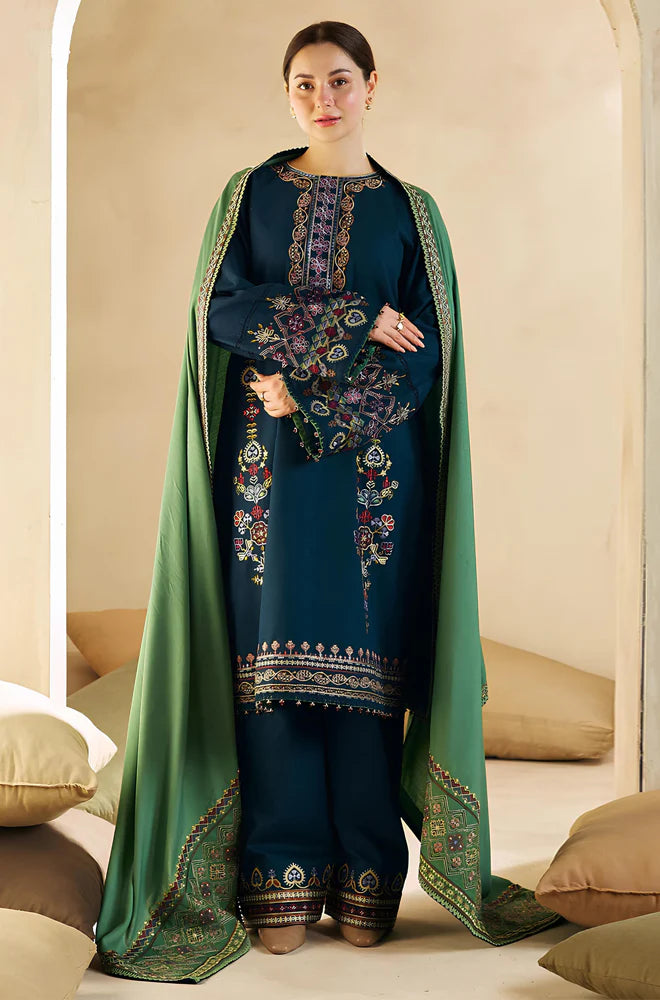 Kp601-WINTER 3-Pc Embroidered Dhanak Suit with Heavy Embroidered Dhanak Shawll