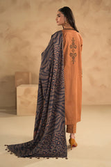 KP631-WINTER 3PC Dhannak Embroidered suit with Printed Shawll