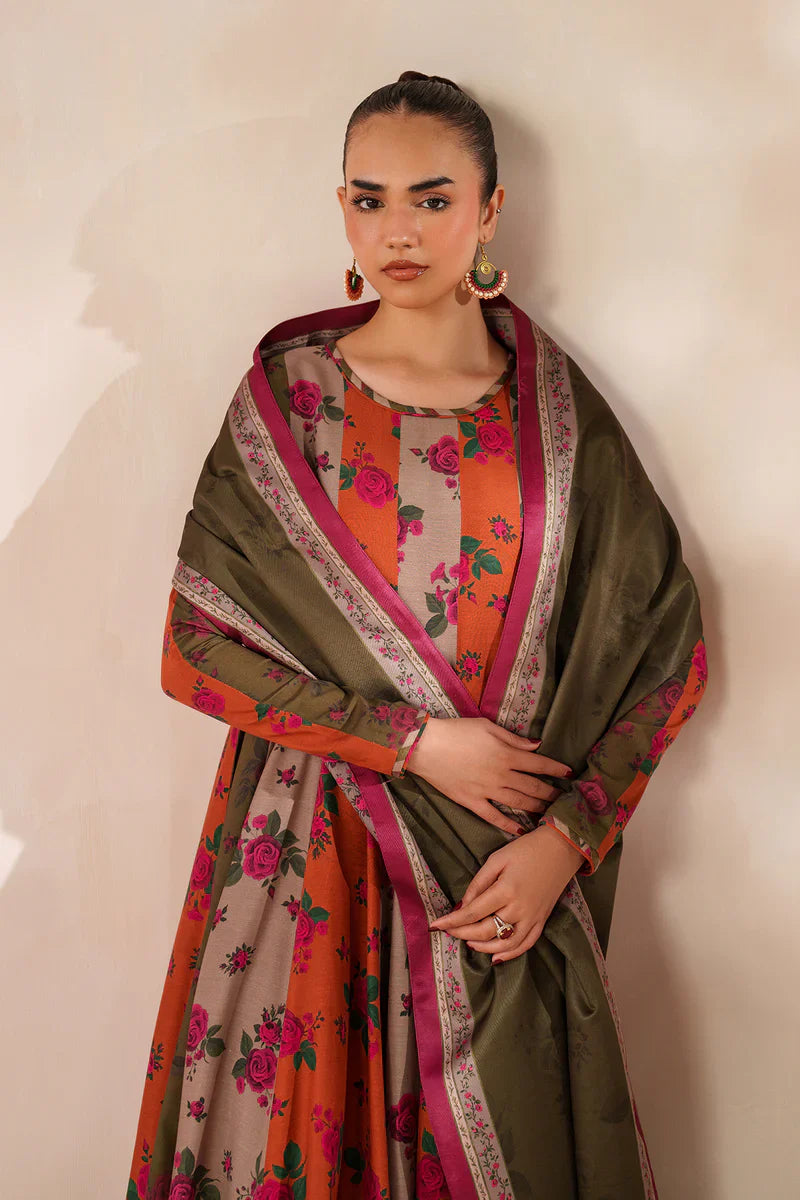 Baroque - Winter 3PC Frock Style Karandi Digital Print Dress - KP3395