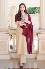 KP614-WINTER 3PC Dhanak suit with Embroidered Shawll