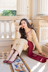 KP614-WINTER 3PC Dhanak suit with Embroidered Shawll