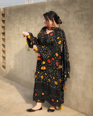 Black chunri - Summer 3PC Lawn Digital Print Dress - KP1223