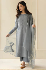 KP730-SUMMER 3PC Lawn Embroidered Shirt With Organza Embroidered Dupatta
