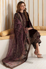 KP902-Winter Velvet Unstitched 3PCs Embroidered Dress With Organza Dupatta