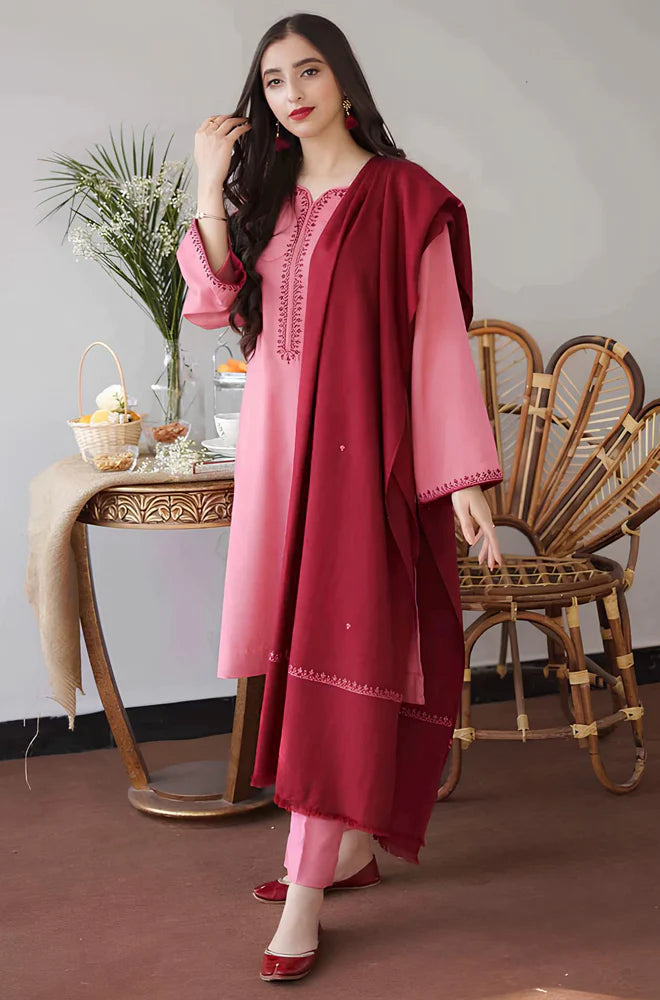 KP502-WINTER 3PC Dhanak suit with Embroidered Shawll