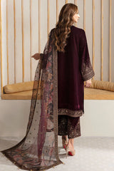 KP902-Winter Velvet Unstitched 3PCs Embroidered Dress With Organza Dupatta