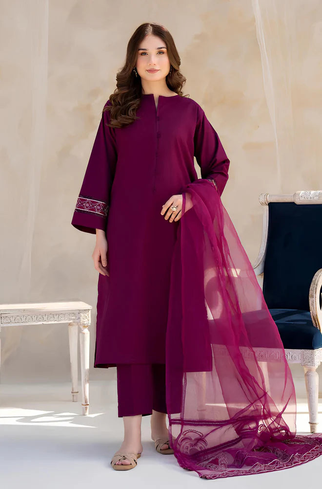 KP763-SUMMER 3PC Lawn Embroidered Shirt With Organza Embroidered Dupatta