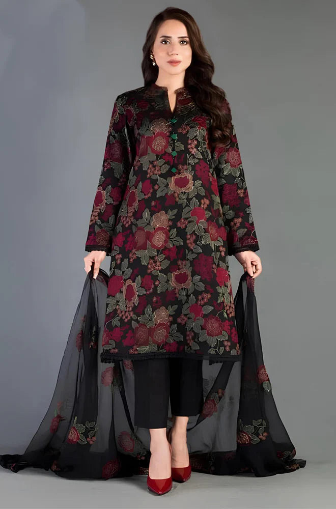 KP199-Bareeze -Embroidered 3pc lawn dress with embroidered chiffon dupatta