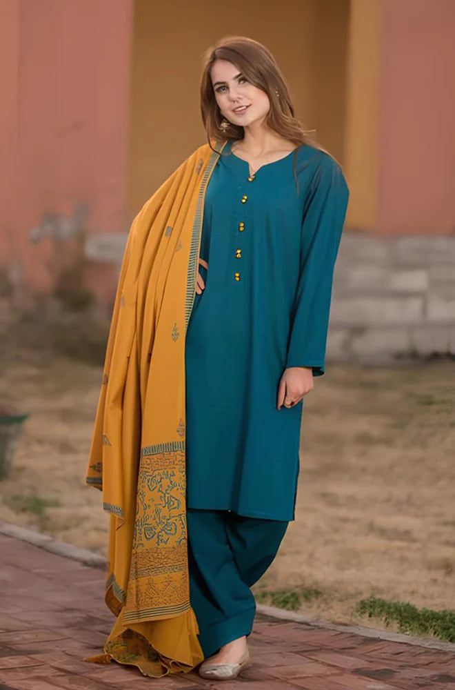 KP554- WINTER 3 Piece Dhanak Suit with digital printed wool shawll