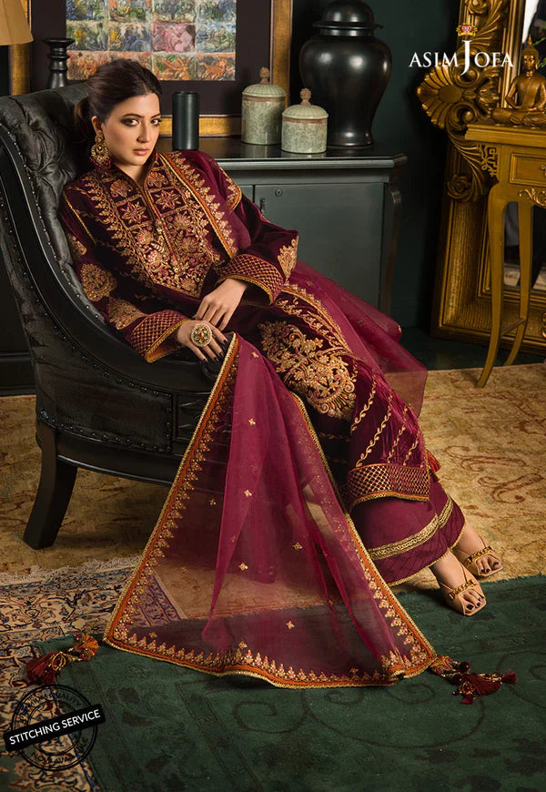 Asim jofa Embroidered Velvet 3piece suit - KP2012