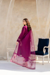 KP763-SUMMER 3PC Lawn Embroidered Shirt With Organza Embroidered Dupatta