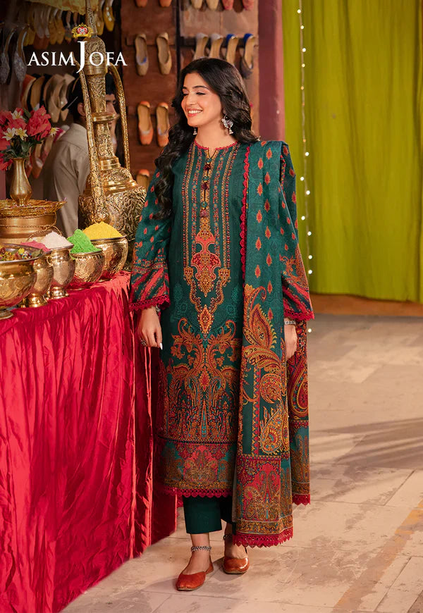 Asim Jofa - Winter 3PC Karandi Digital Print Dress - KP33402