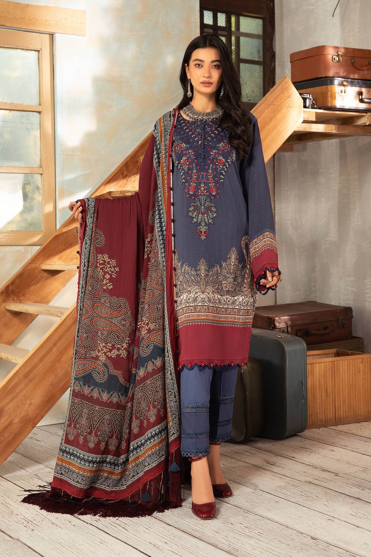 Maria B - Winter 3PC Karandi Digital Print Dress - KP33409