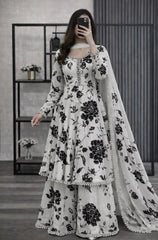 Zainabzara - 3 piece kataan silk frock style Printed suit -KP1220