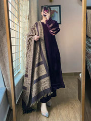 Velvet Dress with Printed Dhanak Shawl kp33117
