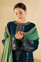 Kp590-WINTER 3-Pc Embroidered Dhanak Suit with Heavy Embroidered Dhanak Shawll