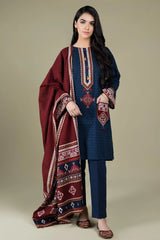 KP522-WINTER 3PC Linen Embroidered suit with Embroidered Shawll