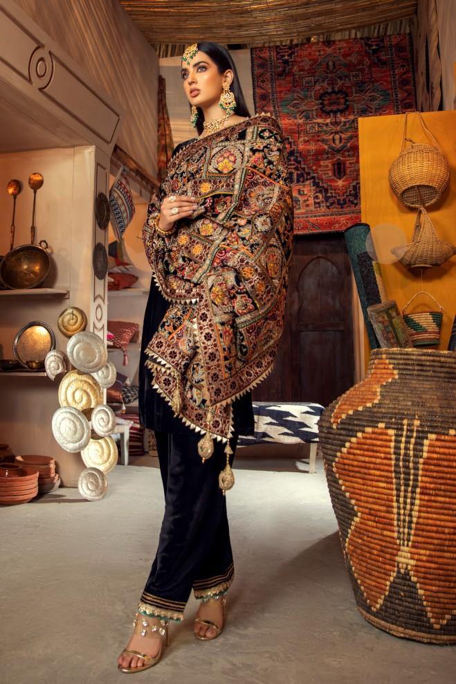 Khuda Baksh Embroidered Velvet 3piece suit - KP2017